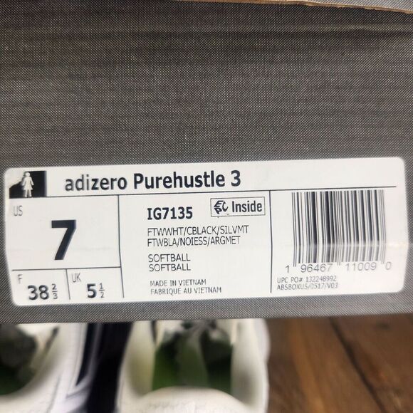 Adidas Purehustle 3 Women Sz 7 White Black Athletic Metal Softball Cleats IG7135 - Picture 11 of 11